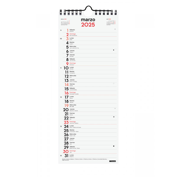 CALENDARI PARED ESP. M/V 130x330 APU. SP FINOCAM AÑO 2025 CALENDARI PARED ESP. M/V 130x330 APU. SP FINOCAM AÑO 2025