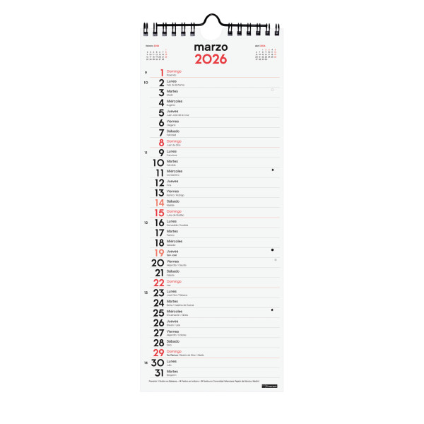 CALENDARI PARED ESP. M/V 130x330 APU. SP FINOCAM AÑO 2025