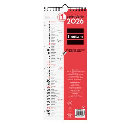 CALENDARI PARED ESP. M/V 130x330 APU. SP FINOCAM AÑO 2025