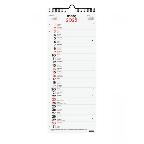 CALENDARI PARED ESP. M/V 130x330 APU. CAT FINOCAM ANY 2025 CALENDARI PARED ESP. M/V 130x330 APU. CAT FINOCAM ANY 2025