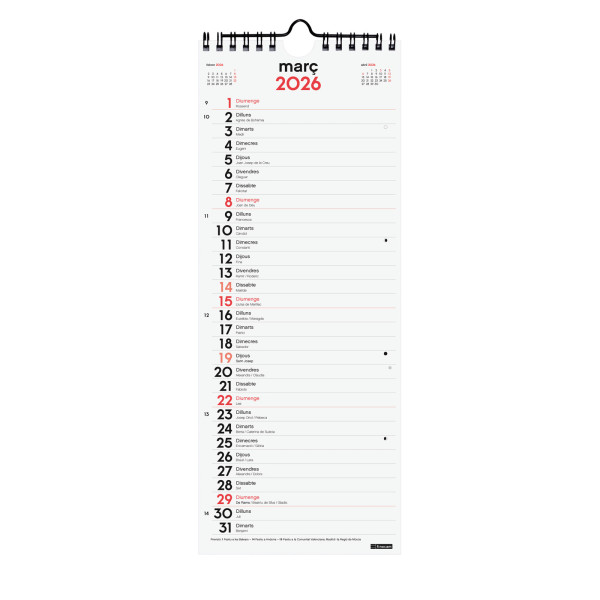 CALENDARI PARED ESP. M/V 130x330 APU. CAT FINOCAM ANY 2025