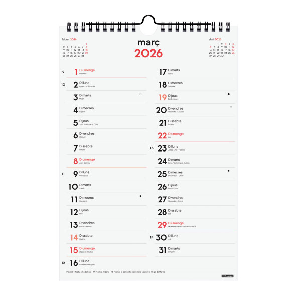 CALENDARI PARED ESP. M/V 210x300 APU. CAT FINOCAM ANY 2025