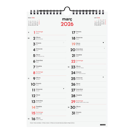 CALENDARI PARED ESP. M/V 210x300 APU. CAT FINOCAM ANY 2025