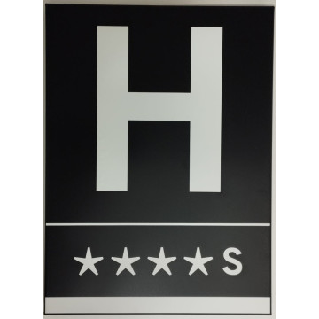 PLACA GRABADA ALUMINI 220X300X20 HOTEL/HOSTAL NEGRE/BLANC homolo