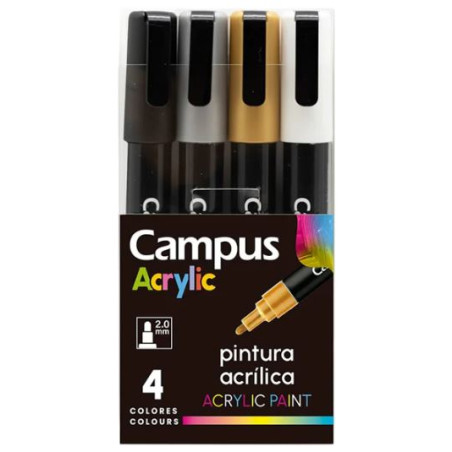 RET. TIPUS POSCA PINTURA 2 mm PC5M  4 COLORS (NEGRE/BLANC/PLATA/