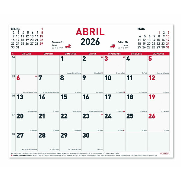 CALENDARI FALDILLA M/V 430x310 APU.CAT (MYRGA 1645) ANY 2026