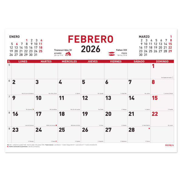 CALENDARI FALDILLA M/V 430x310 APU.SP (MYRGA 1545) AÑO 2026