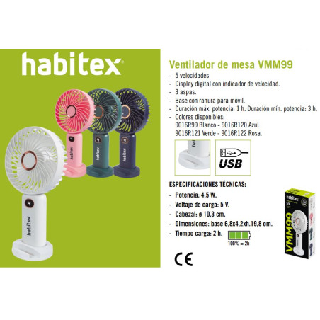 VENTILADOR MANUAL i SOBRETAULA ULTRASILENCIOS 2,5W (RECARREGABLE