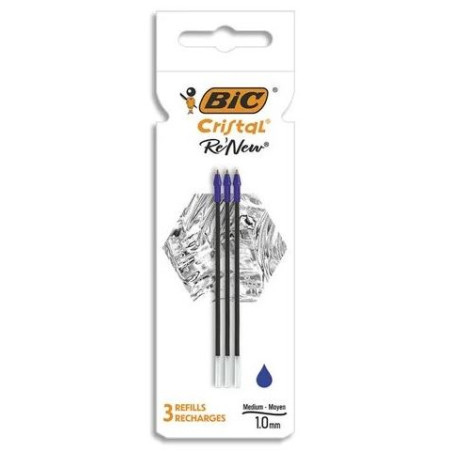 RECANVI BOLIGRAF BIC CRISTAL RENEW BLAU 1mm (3 unitats)