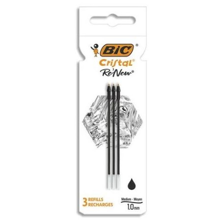 RECANVI BOLIGRAF BIC CRISTAL RENEW NEGRE 1mm (3 unitats)