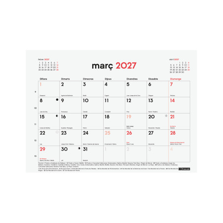 CALENDARI PARED M/V 210x150 IMAN BLOC CAT 16m ANY 2027