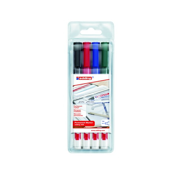 Marcador permanente 4 colores surtidos Edding 400 Marcador permanente 4 colores surtidos Edding 400