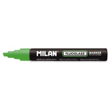 Marcador tiza líquida punta biselada 2-4mm verde Fluoglass Milan