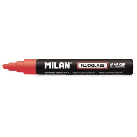 Marcador tiza líquida punta biselada 2-4mm rojo Fluoglass Milan