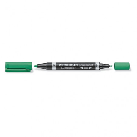 Rotulador permanente doble punta M y F, color verde Staedtler