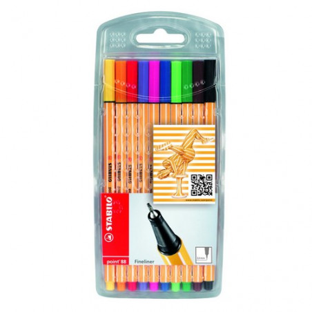 Rotulador punta fina 0,4mm point 88 estuche 10 colores surtidos Stabilo