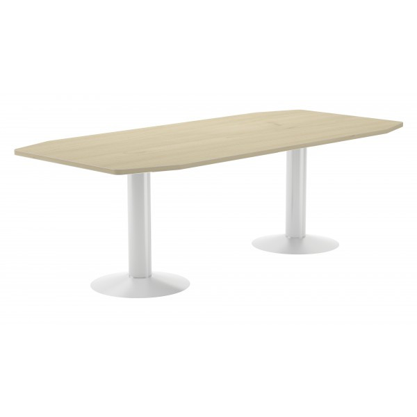 Mesa reunión 220x100 cm. pies columna blanca y tablero roble se Mesa reunión 220x100 cm. pies columna blanca y tablero roble se