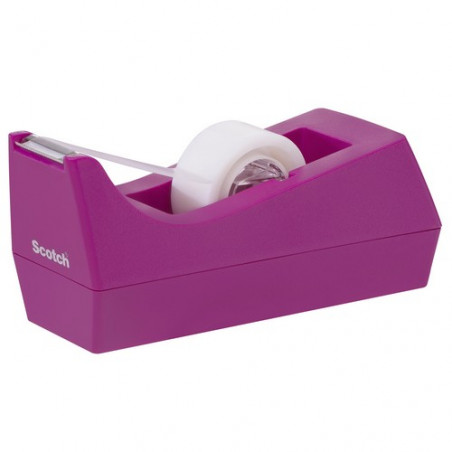 Portarrollos sobremesa cinta C38 rosa + rollo cinta 19mm x 8,9m