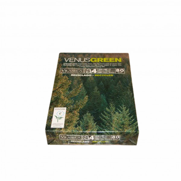 Papel A4 80 gr. 500 hojas blanco reciclado Venus Green