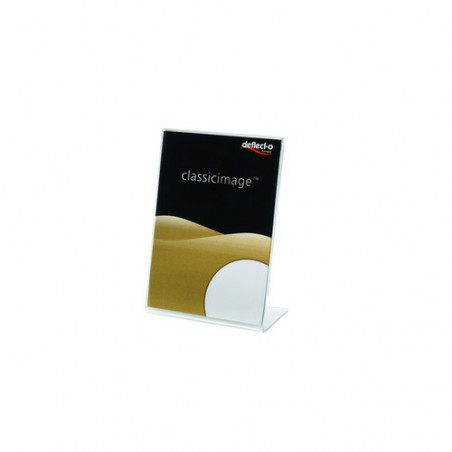 Portacartel sobremesa en L inclinado 60x90 mm vertical Deflecto