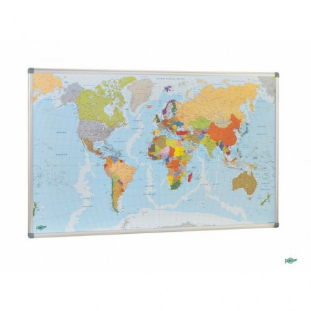 Mapa Mundi magnético con marco de aluminio 84x140cm Faibo