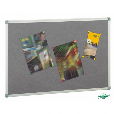 Tablero de corcho ligero tapizado gris 90x120 cm. 