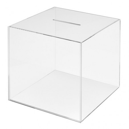 Urna sugerencias sin llave metacrilato 200x200x200mm. Deflecto