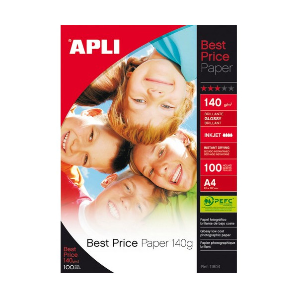 Papel foto A4 140 gr. 100 hojas brillante Best Price Apli Papel foto A4 140 gr. 100 hojas brillante Best Price Apli