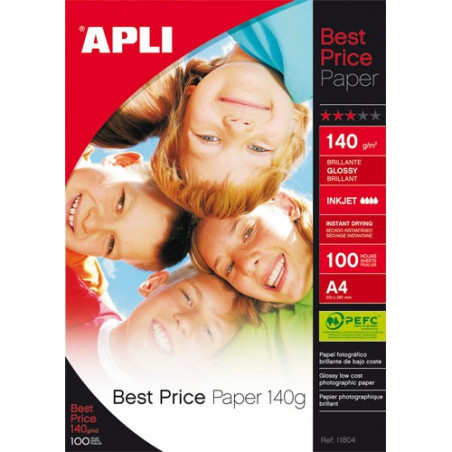Papel foto A4 140 gr. 100 hojas brillante Best Price Apli