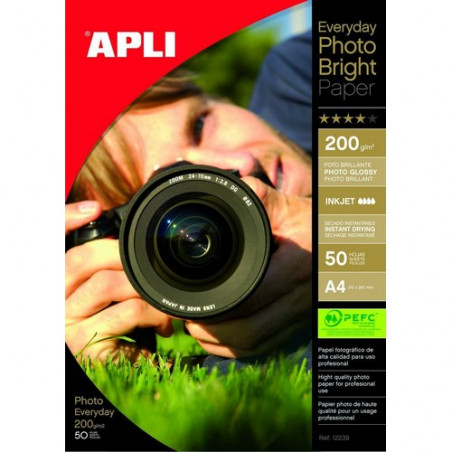 Papel foto A4 200 gr. 50 hojas Everyday photo Apli