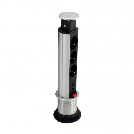 REGLETA 3 BASES ALUMINI 4KW + 2 USB 2,1A (FORAT TAULA) (FE)