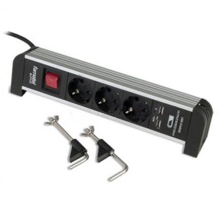 REGLETA 3 BASES ALUMINI 4KW + 2 USB 2,1A (SOBRET+INTERRUP) (FE)